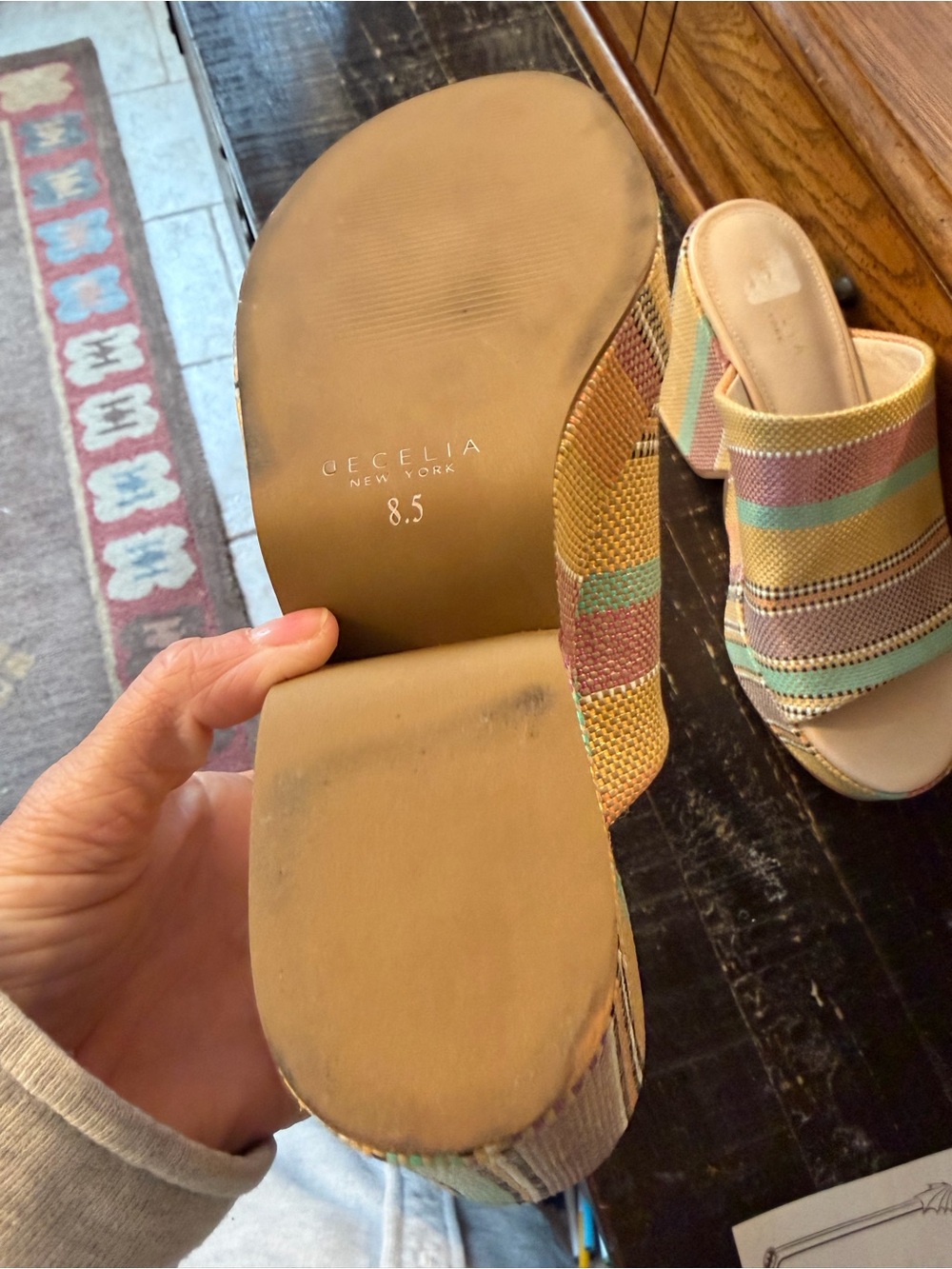 CECILIA NEW YORK Multicolor Woven Platform Mule in Yellow, Pink & Mint - Picture 3 of 9